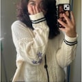 Miniatyrbild 5 av 5: Taylor Swift Star Folklore Cardigan Stjärnbroderad Oversized Stickad Botten-Upp Tröja Beige Beige M