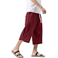 Pikkukuva 3 / 5: Miesten puuvilla- ja pellavahousut, 3/4-pituus, kesän rennot boho-housut joustavalla vyötäröllä, leveät lahkeet, rantajoogahousut XXL Wine Red XXL