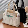 Miniatyrbillede 2 af 3: Rummelige canvas tote tasker til arbejde, pendling, collegestil, studenterudstyr, skuldertaske White