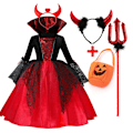 Miniatyrbild 1 av 4: 2024 Flickor Cosplay Vampyr Halloween Klänning För Barn Spökbrud Gotisk Kostym Greve Vampiran Karnevalsdräkt Svarta Röda Kläder 5 Delar Spökbrud E1 110cm 5PCS Ghost Bride E1