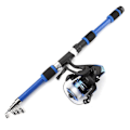 Miniatyrbilde 1 av 5: Bærbar 1.8m Teleskopisk Fiskestang 5.5:1 Girforhold Spinnfiskesnelle Sett med Fiskesnøre Fiskeutstyr Stang Combo-WELLNGS blue