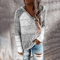 Miniatyrbillede 1 af 4: Stribet Elegant Cardigan til Kvinder, Langærmet Top, Casual Strikket Trøje med V-hals og Hætte, Grå Color Hooded Gray 5XL