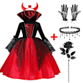 Pikkukuva 1 / 4: 2024 Tyttöjen Cosplay Vampyyri Halloween Mekko Lapsille Aavemorsian Goottilainen Puku Kreivi Vampiran Karnevaali Asu Musta Punainen Vaatteet 5KPL Aavemorsian E2 170cm 5PCS Ghost Bride E2