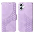 [SC]Compatible with iPhone 17 Leather Case Wallet Rhombus Embossed Phone Cover Stand with Strap - Perfect Purple