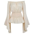 Miniatyrbillede 1 af 2: Dame Ensfarvet Renæssance Korset Vest Off Shoulder Toppe Middelalderlig Viktoriansk Langærmet Skjorte Pirat Cosplay Kostume Beige M Beige