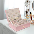 Miniatyrbillede 6 af 7: Smykkeæskearrangør til halskæde, øreringe, armbånd, ringe, PU-læderetui med 3 stablebare lag, smykkeæskerholder til kvinder og piger Pink