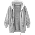 Miniatyrbilde 5 av 7: Hettejakke Dame Teddy Fleece Frakk Overgangsjakke med Hette med Lommer Glidelås Høst Vinter Plysj Jakke Fleece Jakke Vinter 4XL D Grey