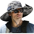 Miniatyrbild 1 av 6: Bredbrättad Solhatt för Utomhusbruk med 2 Solfläktar, Solhatt för Män och Kvinnor UPF 50+, Fiske- & Strandhatt med Inbyggd Fläkt Camouflage Gray