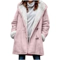 Miniatyrbillede 1 af 7: Damer Vinterjakker Udsalg Plus Størrelse Dame Fleeceforet Jakke Hoodies Lomme Uld Casual Hættetrøjer Horn Knapper Casual Varmt Jakke Trench 4XL 01 Pink