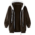 Miniatyrbillede 3 af 7: Hættejakke Dame Teddy Fleece Frakke Overgangsjakke med Hætte med Lommer Lynlås Efterår Vinter Plys Jakke Fleece Jakke Vinter L B Brown