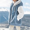 Miniatyrbillede 4 af 7: Hættejakke til kvinder, Teddy Fleece-frakke, Overgangsjakke med hætte og lommer, lynlås, efterår, vinter, plysjakke, fleecejakke, vinter 4XL E Blue