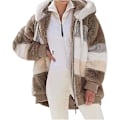 Miniatyrbillede 2 af 5: Dame Vinterjakke Plus Størrelse Hættetrøje Tyk Varmt Jakke Yderbeklædning med Lomme Lynlås Cardigan Khaki XXL Khaki XXL