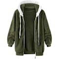Miniatyrbilde 3 av 7: Hettejakke Dame Teddy Fleece Frakk Overgangsjakke med Hette med Lommer Glidelås Høst Vinter Plysj Jakke Fleece Jakke Vinter S C Green
