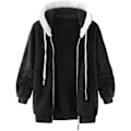 Miniatyrbillede 5 af 7: Hættejakke til kvinder, Teddy Fleece-frakke, Overgangsjakke med hætte og lommer, lynlås, efterår, vinter, plysjakke, fleecejakke, vinter 4XL A Black