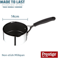 Miniatyrbillede 2 af 6: Mælkejævner i rustfrit stål med hældetud 14 cm - Non-stick mælkejævner, egnet til induktionskogeplader med silikonehåndtag med let greb, sølv