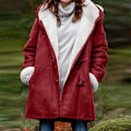 Miniatyrbillede 2 af 5: Damer Vinterjakker Udsalg Plus Størrelse Dame Fleeceforet Jakke Hoodies Lomme Uld Casual Hættetrøjer Horn Knapper Casual Varmt Jakke Trench 4XL 02 Wine