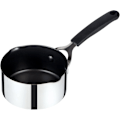 Miniatyrbillede 1 af 6: Mælkejævner i rustfrit stål med hældetud 14 cm - Non-stick mælkejævner, egnet til induktionskogeplader med silikonehåndtag med let greb, sølv