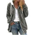 Miniatyrbilde 1 av 7: Hettejakke Dame Teddy Fleece Frakk Overgangsjakke med Hette med Lommer Glidelås Høst Vinter Plysj Jakke Fleece Jakke Vinter XL C Grey