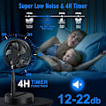 Miniatyrbillede 3 af 8: Oscillerende Bærbar Gulvventilator Støjsvag med Fjernbetjening, 9'' 4 Tilstande/Timer, 7200mAh USB Genopladelig Sokkelventilator til Soveværelse Kontor