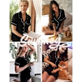 Miniatyrbild 4 av 6: Dam Pyjamas Set Kortärmad Nattkläder Dam Knapp Ned Nattkläder PJ Set med Ficka XL Black