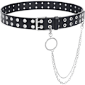Pikkukuva 1 / 7: Kaksinkertainen niittireikäinen nahkavyö irrotettavalla ketjulla naisille ja miehille, punk musta vyö kaksinkertaisilla niiteillä farkuille A. Black With Hoop Chain