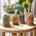 Miniatyrbillede 3 af 9: 7CM Søde Dyre Plantepotter, Små Dyre Plantekasser med Underskål Sæt med 6, Små Keramiske Potter til Sukkulenter Kaktus, (Ingen Planter)