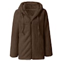 Miniatyrbillede 2 af 4: Dame Plysjakke med Hætte Fluffy Fleece Hættetrøje Top Vinter Varmt Casual Kaffe Farve 2XL Coffee 2XL