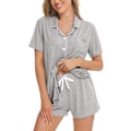 Miniatyrbild 1 av 6: Dam Pyjamas Set Kortärmad Nattkläder Dam Knapp Ned Nattkläder PJ Set med Ficka M Grey