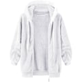 Miniatyrbillede 5 af 7: Hættejakke Dame Teddy Fleece Frakke Overgangsjakke med Hætte med Lommer Lynlås Efterår Vinter Plys Jakke Fleece Jakke Vinter 4XL D White