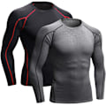 Miniatyrbillede 1 af 7: Pakke af Langærmede Løbetoppe til Mænd, Base Layer Kompressions Top T-Shirts, Hurtigtørrende Fugttransporterende Gym Atletisk Træning Workout Tee Shirts L Black+gray