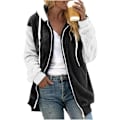 Miniatyrbillede 1 af 7: Hættejakke Dame Teddy Fleece Frakke Overgangsjakke med Hætte med Lommer Lynlås Efterår Vinter Plys Jakke Fleece Jakke Vinter M E Black