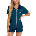 Pikkukuva 2 / 5: Naisten pyjamasetti, lyhythihainen yöasu, naisten napitettava yöasu, pyjamasetti taskuilla XL Deep Blue