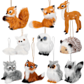 Miniatyrbild 1 av 5: 10 stycken Woodland Animal Julgransprydnader Faux Fur Plysch Djur Hängande Prydnader för Julgran Nyckelring