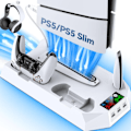 Miniatyrbilde 1 av 10: PS5/Slim/Pro konsoll universell kjølevifte base multifunksjon to-i-ett håndtak direkte plugg lading med hodetelefonholder white