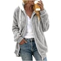 Miniatyrbillede 1 af 7: Hættejakke til kvinder, Teddy Fleece-frakke, Overgangsjakke med hætte og lommer, lynlås, efterår, vinter, plysjakke, fleecejakke, vinter 4XL D Grey