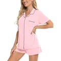 Miniatyrbild 2 av 6: Kvinnors Pyjamas Set Kortärmad Nattkläder Dam Button Down Nattkläder PJ Set med Ficka L Pink