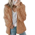 Fleece Fluffig Hoodie Dam Långärmad Jacka Vinter Varm Teddybjörn Kofta Kaffe
