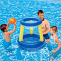 Miniatyrbild 1 av 6: Uppblåsbar basketbollpoolleksak för barn, flytande vattensportspel (Nytt blått basketställ + 1 boll)