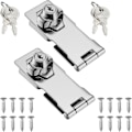 Miniatyrbild 1 av 5: 2-pack nyckellåsbara hasplås 4 tum vridknopp nyckellåsbart hasp rostfritt stål krompläterat hasplås med nyckel