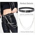 Pikkukuva 2 / 6: Kaksinkertainen niittireikäinen nahkavyö irrotettavalla ketjulla naisille ja miehille, punk musta vyö kaksinkertaisilla niiteillä farkuille B. Black With Chain