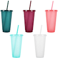 Miniatyrbild 1 av 7: Återanvändbara Plastkoppar 5 St Drinkware Tumlare Färgade Akrylkoppar Tumlare med Lock och Sugrör Plast Bulk Isade Plast Kalla Vatten Tumlare Isade 710ml a