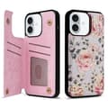 Kompatibelt for iPhone 16 Plus Kortspor Deksel Blomst Lær+TPU Telefon Deksel RFID