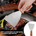 Miniatyrbilde 9 av 9: 2 stk. stekeskrape i rustfritt stål, stekespade for støpejern treskaft skråkant grillspaker for matservering/matlaging/rengjøring, ideell