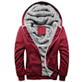 Miniatyrbillede 1 af 7: Mænds Trøje med Hætte, Varm Fleeceforet Sweaterjakke, Vinter Gym Fleece Hoodie, Fuldt Lynlås, Varm Tyk Frakke red XL