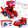 Pikkukuva 1 / 5: Muodonmuuttuva dinosauruslelu, muodonmuuttuva dinosaurusauto, automaattisesti muodonmuuttuva dinosaurusauto musiikilla ja LED-valoilla, muodonmuuttuva autolelu punainen Red