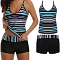 Pikkukuva 1 / 7: Naisten kaksiosainen uimapuku Gradient Color Tankini Set Top shortsit matalavyötäröinen urheilullinen uimapuku Bikini Blue+black One Size