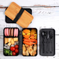 Miniatyrbilde 5 av 6: Bento Box Japansk Lunsjboks med Rom 3 Stykker med Bambuslokk for Skole og Arbeid Barn og Voksne