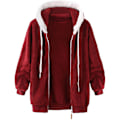 Miniatyrbillede 5 af 7: Hættejakke Dame Teddy Fleece Frakke Overgangsjakke med Hætte med Lommer Lynlås Efterår Vinter Plys Jakke Fleece Jakke Vinter XL A Red