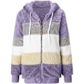 Miniatyrbillede 4 af 6: Hættejakke til kvinder, Teddy Fleece-frakke, Overgangsjakke med hætte og lommer, lynlås, efterår, vinter, plysjakke, fleecejakke, vinter M J Purple