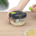 Miniatyrbilde 2 av 7: Multifunksjons manuell matprosessor & hakkemaskin med lokk og håndtak, grønnsakshakker, egnet for løk, ingefær, paprika, frukt, finhakk Green